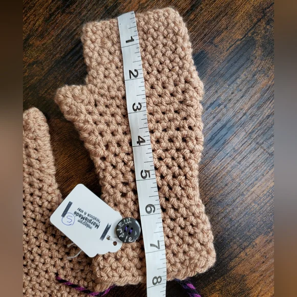 NWT* Handmade Fingerless gloves💜 super soft acrylic, MarpleMade Designs, almond - Picture 9 of 9